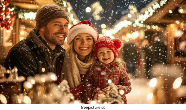 Christmas Market Family Portrait in the Snow
