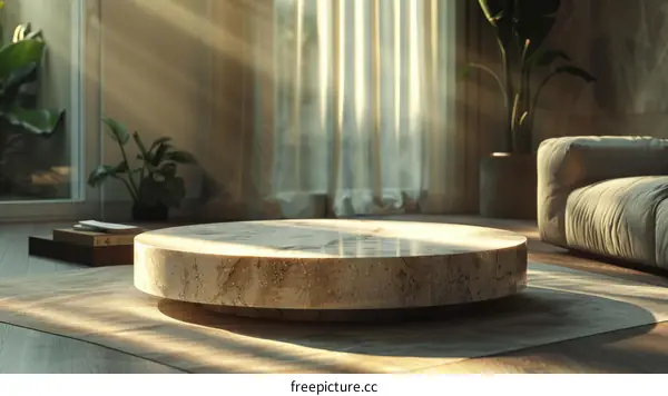 An empty room with a marble table