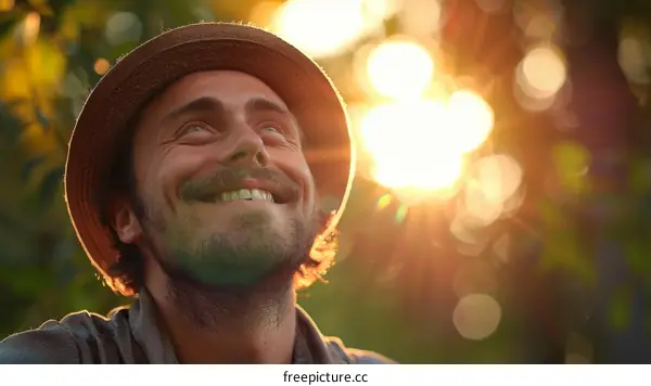 Man Looking Up at the Sunlit Sky