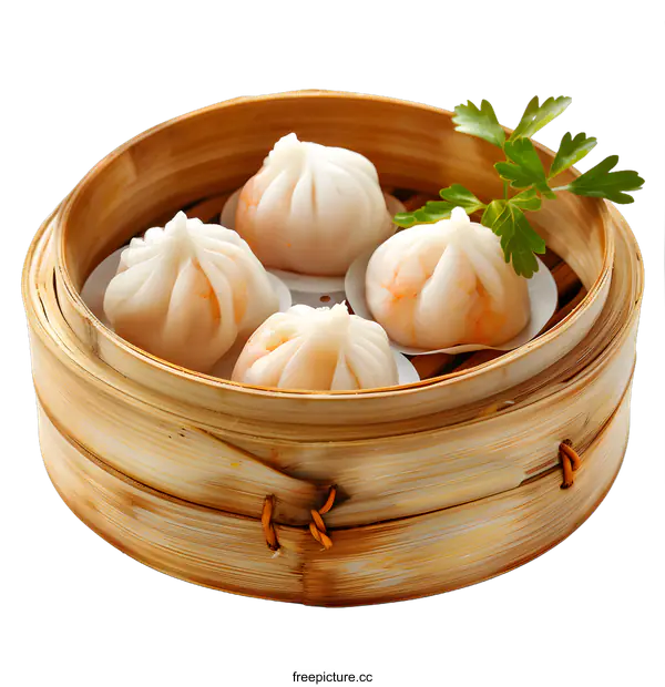 [Transparent Background PNG]steamed shrimp dumplings in bamboo steamer