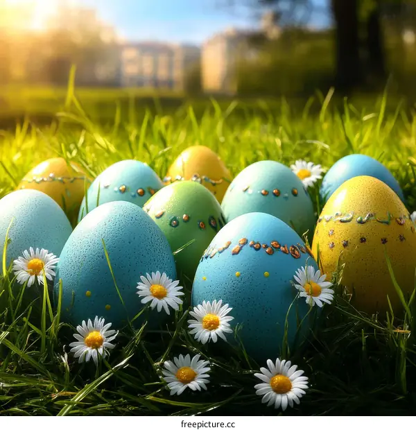 Easter Eggs in a Grassy Meadow