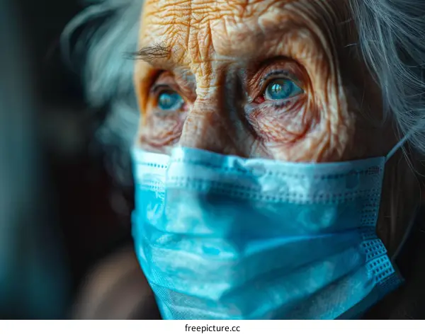 Elderly woman wearing a surgical mask