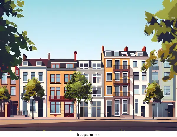 European City Street With Colorful Buildings