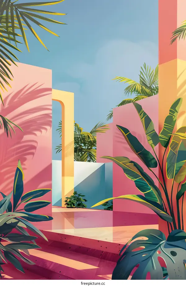 Tropical Minimalist Architecture Illustration