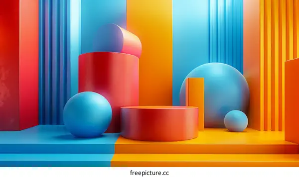 3D rendering of geometric shapes in bright colors