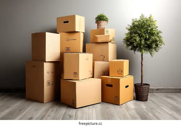 Moving Supplies Cardboard Boxes Arrangement