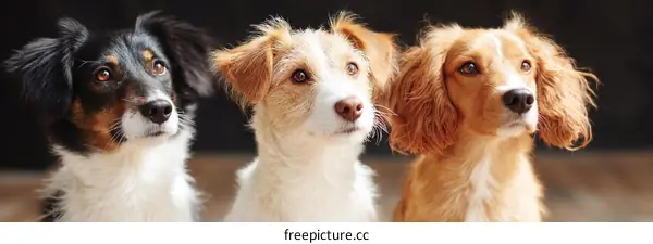 Three Adorable Dogs Looking Upward