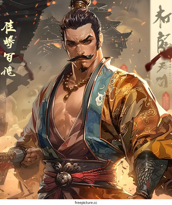 Illustrative Portrait of a Chinese Man in Traditional Clothing