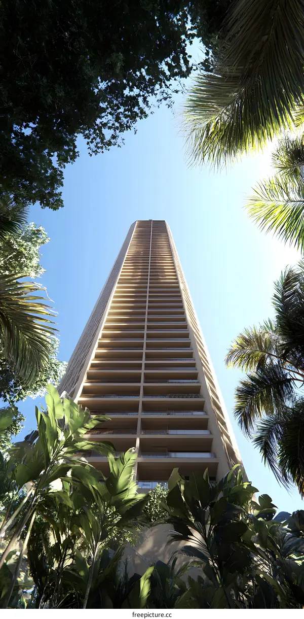 Tall Modern Building with Palm Trees