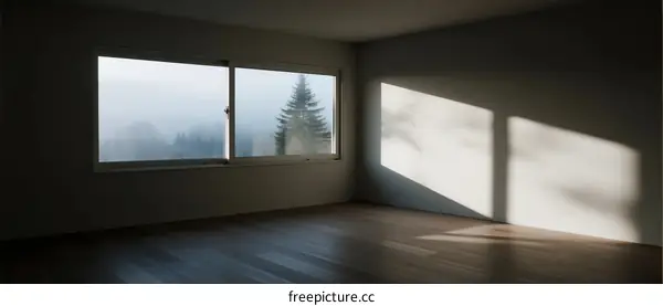 Empty room with large windows letting in natural light and showing outside scenery