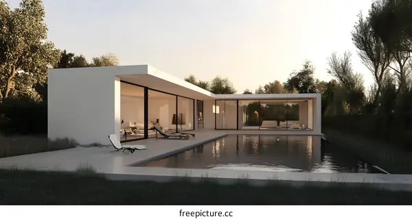 Modern Minimalist House with Pool and Lush Greenery