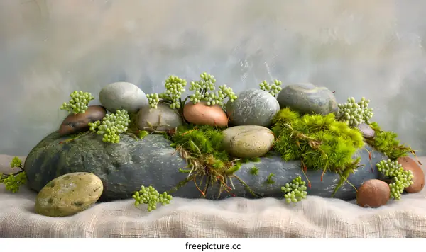 Stone and Moss Arrangement with Natural Texture