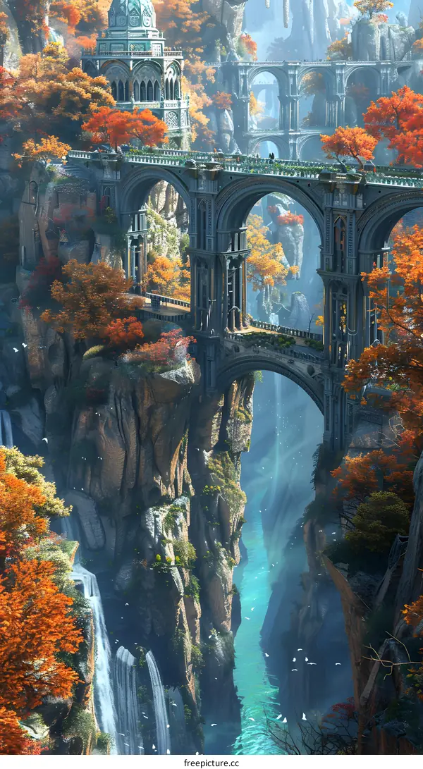 Fantasy Bridge Autumn Landscape
