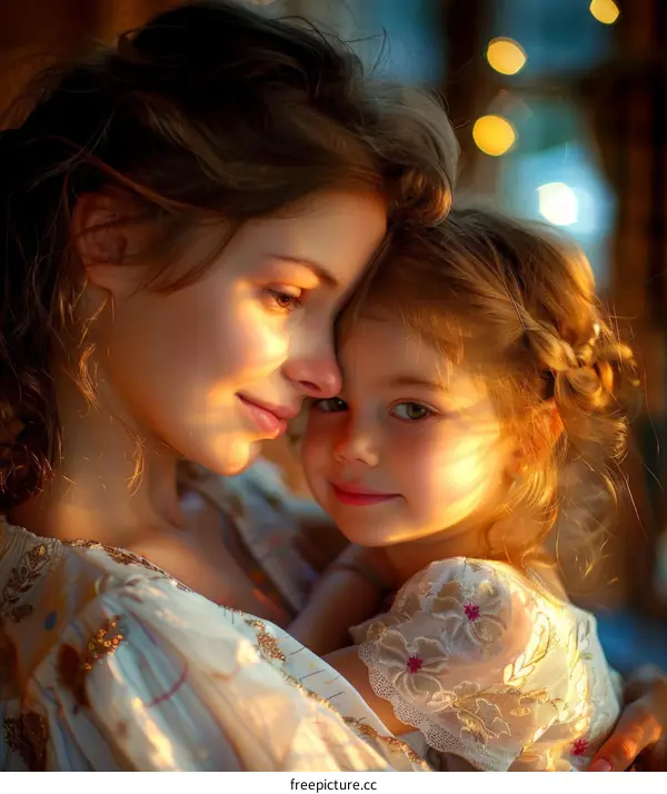 A mother and her daughter are hugging each other.