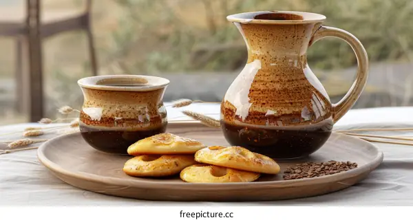 Rustic still life with ceramic jug and cup