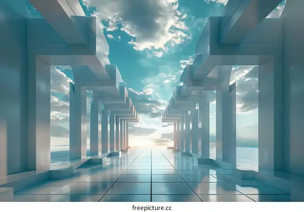 Futuristic City with Blue Sky and White Buildings