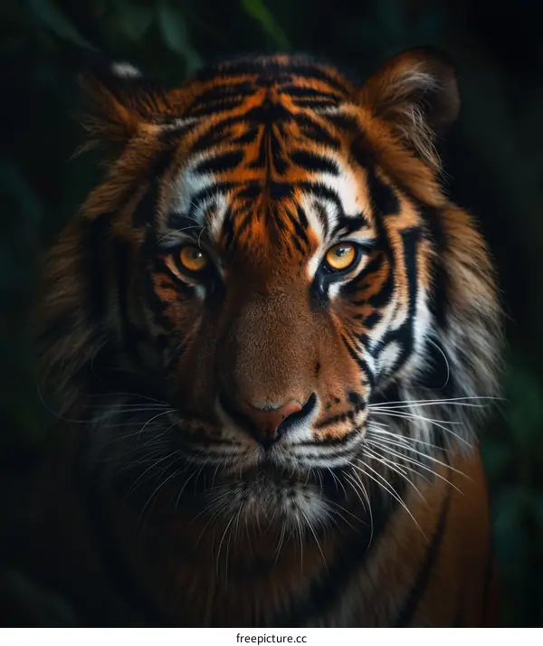 Portrait of a tiger staring intently