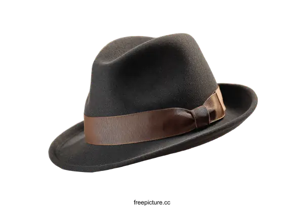 [Transparent Background PNG]Classic Dark Gray Fedora Hat with Brown Band