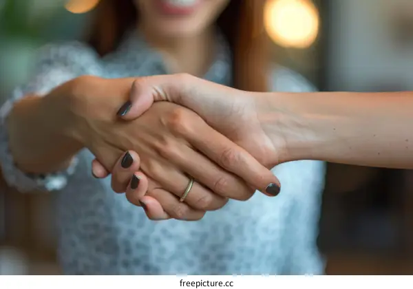 Business handshake between two multiethnic businesswomen in modern workplace