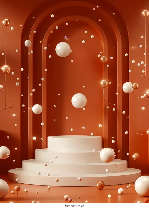 Abstract 3D Render with White and Gold Spheres