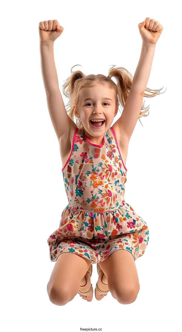 [Transparent Background PNG]Little girl jumping with joy