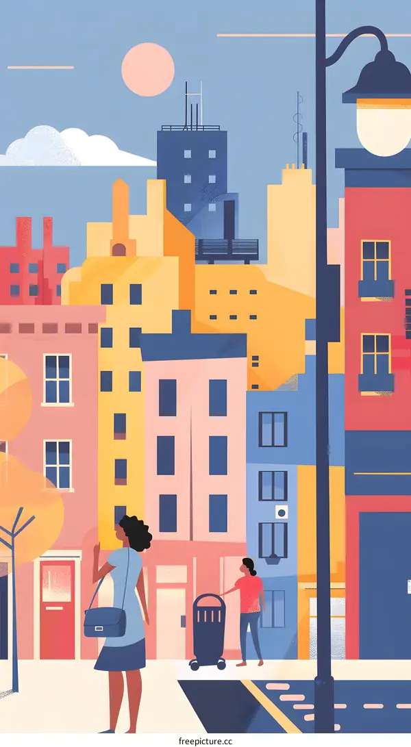 Cityscape Illustration With Two People
