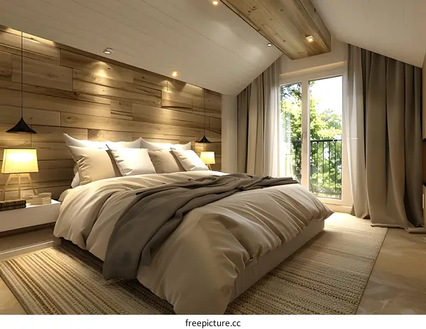 Modern Minimalist Bedroom with Wood Wall and Natural Light