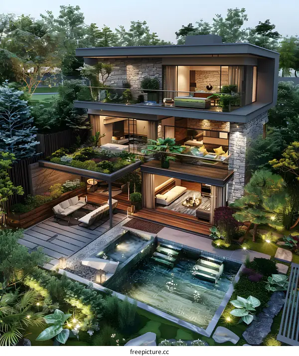 Modern luxury house with pool and garden