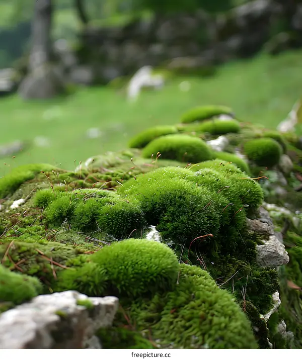 Green Moss Covering Stone Wall