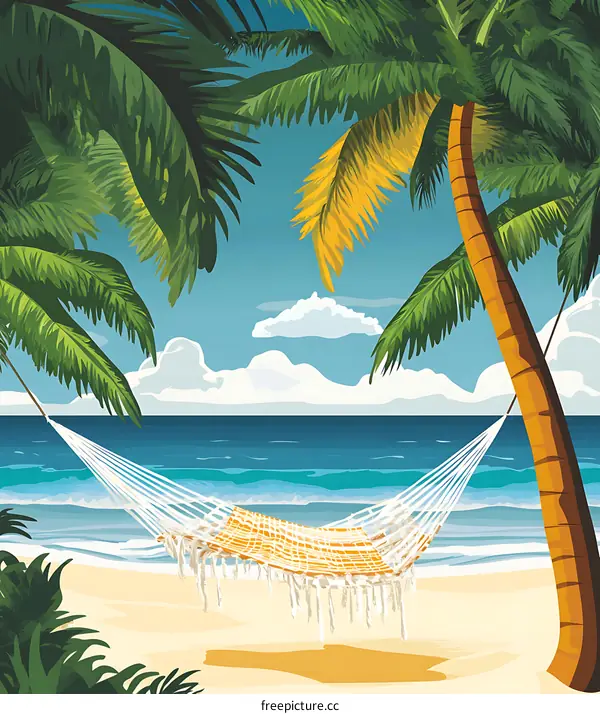 Tropical Beach Hammock Under Palm Trees