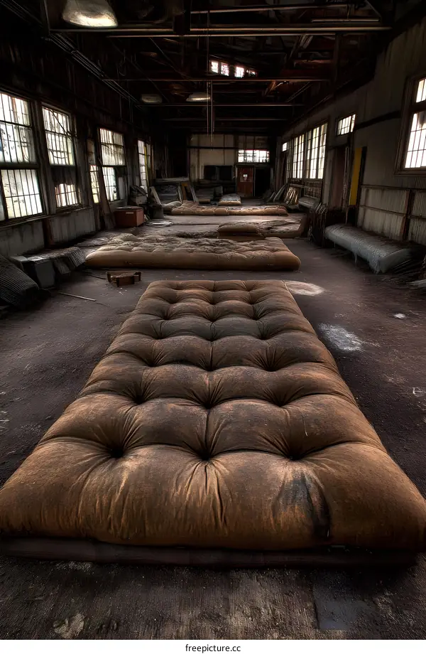 Old Factory Interior With Brown Pillows