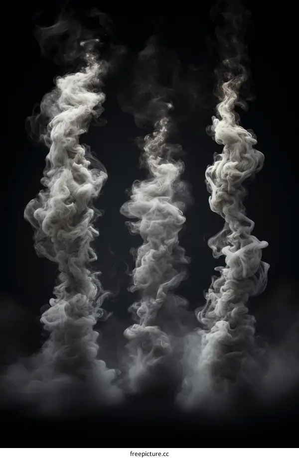 Three columns of smoke rising on a black background