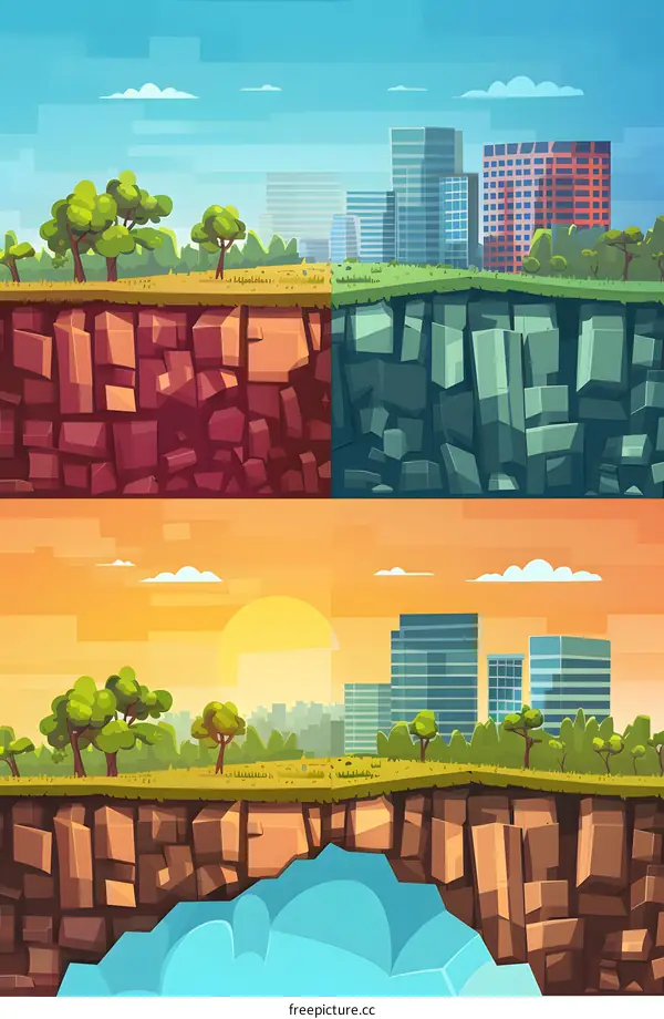 Cartoon Cityscape Backgrounds for Games and Design