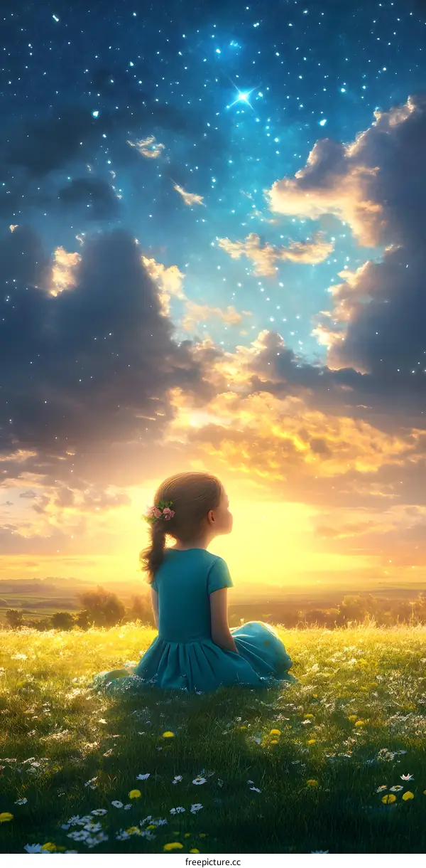 Little Girl Gazing at the Starry Sky