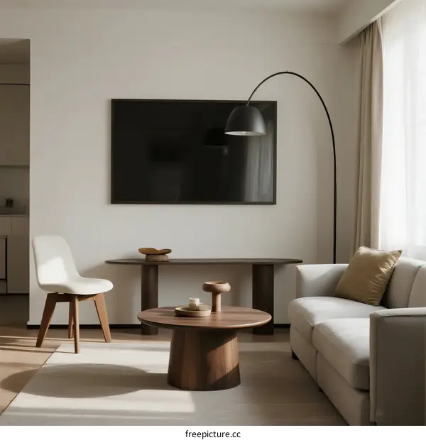 Modern Living Room with Minimalist Furniture and Soft Lighting