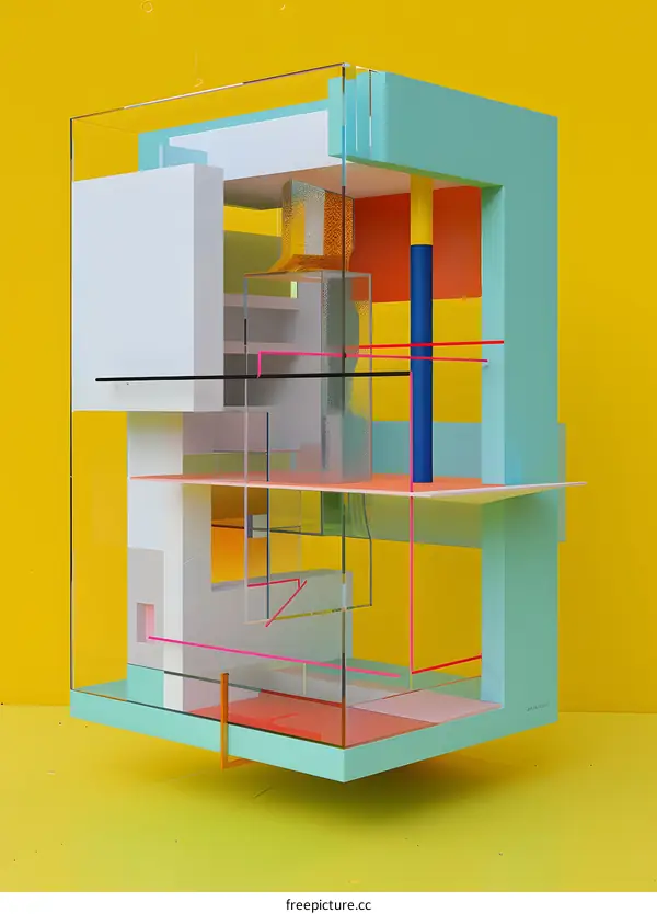 Abstract Architecture 3D Illustration With Colorful Geometric Shapes