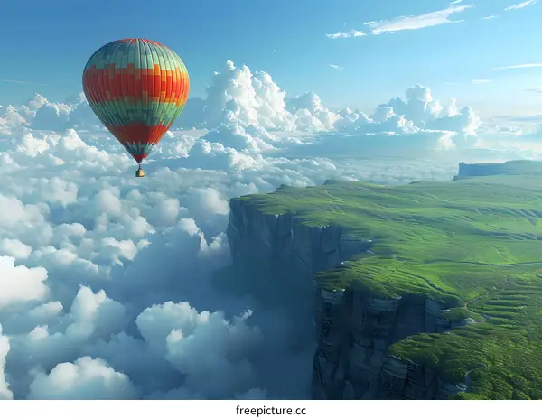 Hot Air Balloon Over Mountains