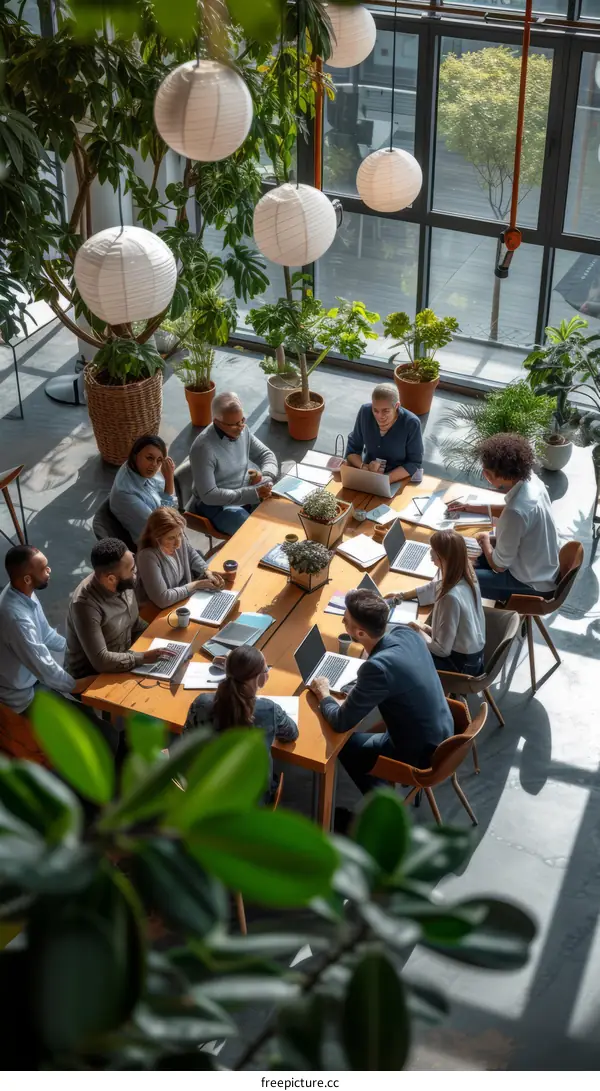 Multiethnic business team brainstorming in a modern office