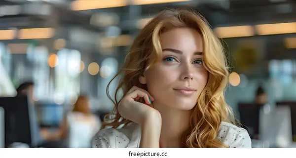 Portrait of a beautiful young woman with long blond hair and blue eyes
