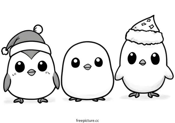 Cute Penguin and Bird Christmas Illustration