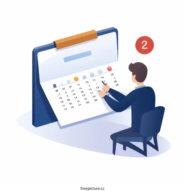 Businessman planning schedule and marking important dates on calendar