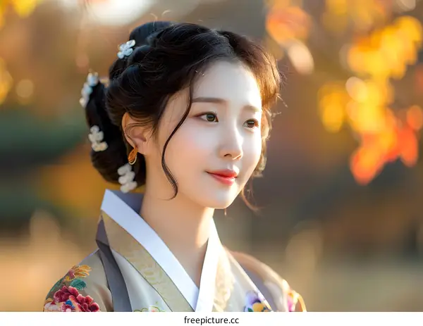Portrait of a young Korean woman in traditional dress
