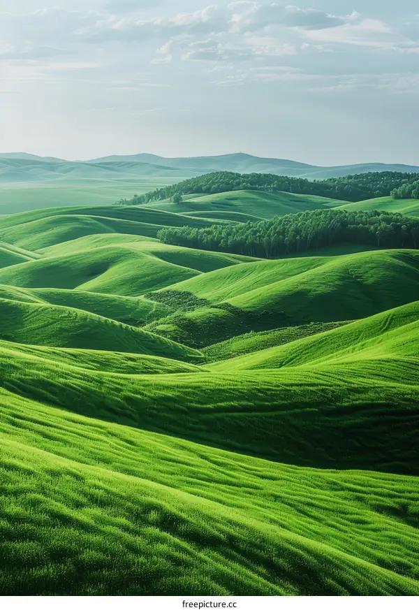Picturesque green hills under the vast blue sky