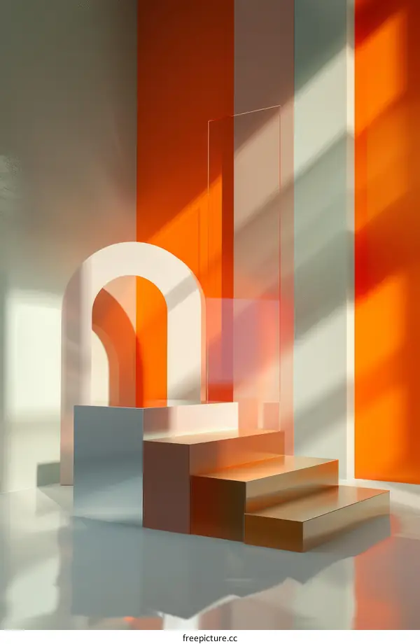 Minimalist White Podium with Glass Panel and Archway Background