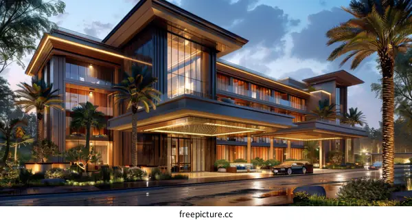 Tropical Oasis: Palm Trees and Pools at a Luxury Resort