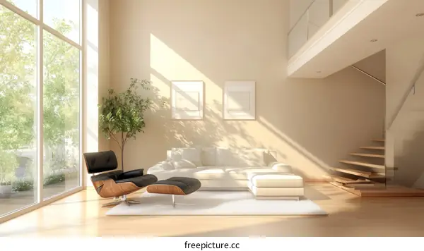 Modern Living Room Interior Design with Large Windows