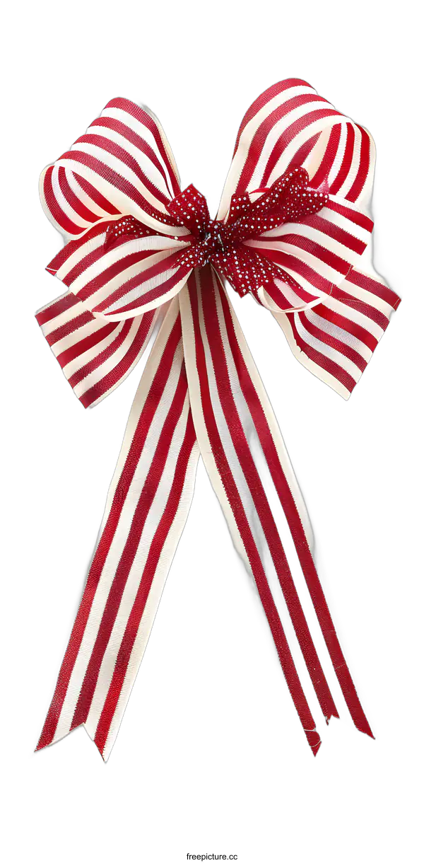 [Transparent Background PNG]Red and White Striped Ribbon Bow