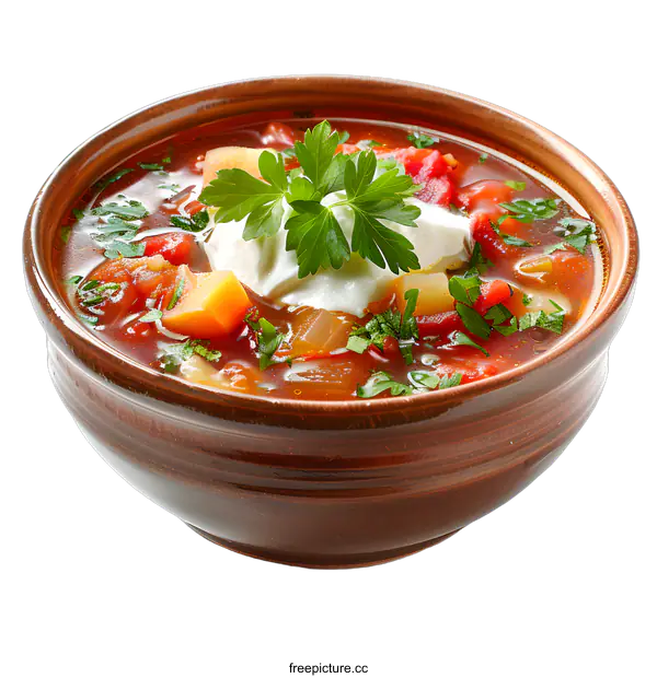 [Transparent Background PNG]Bowl of hot vegetable soup with sour cream