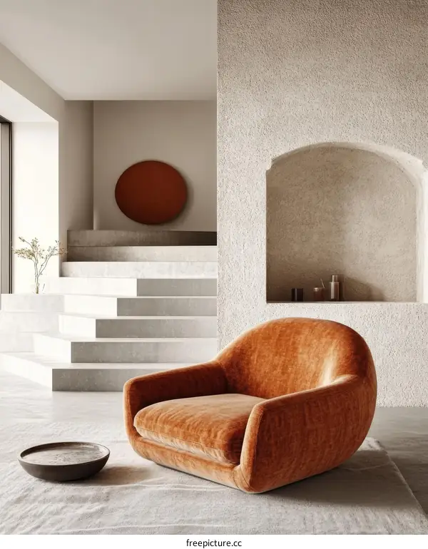 Modern Living Room Interior Design with Velvet Chair