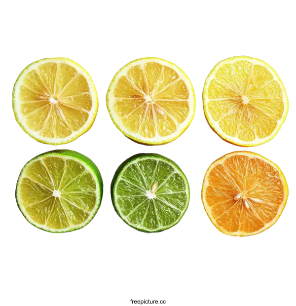 [Transparent Background PNG]Citrus Fruits Cross-Section Arrangement on White Background